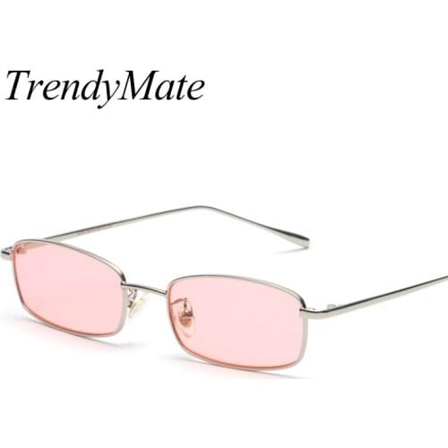 Fashion Small Rectangle Sunglasses Men Brand Designer Metal Frame Clear Pink Red Lens Sunglasses Women UV400 Glasses 1283T