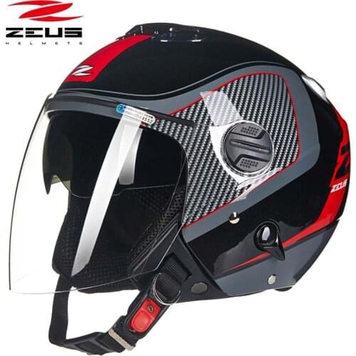 Four seasons ZEUS Red white double lenses motocross motorcycle helmet ZS-202FB open face motorbike helmets scooter bike