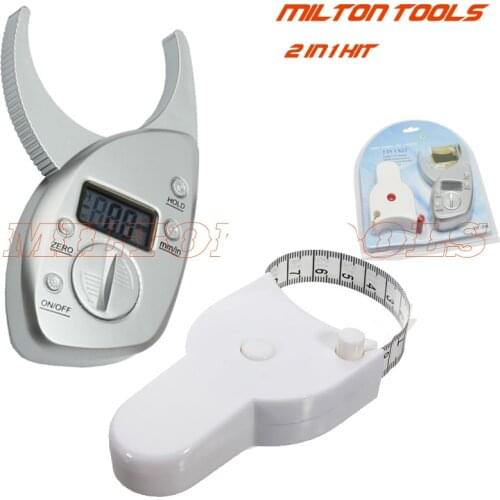 2in 1 Kit Digital body fat caliper and body measure tape Digital body fat analyzer + Tape Measure Pack Skin Muscle Tester