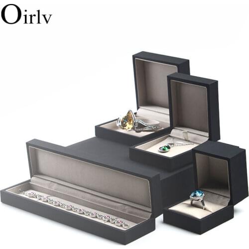 Oirlv Black PU leather Jewelry Gift Box For Wedding Ring Pendant Bracelet Bangle Packing Boxes Counter Showcase