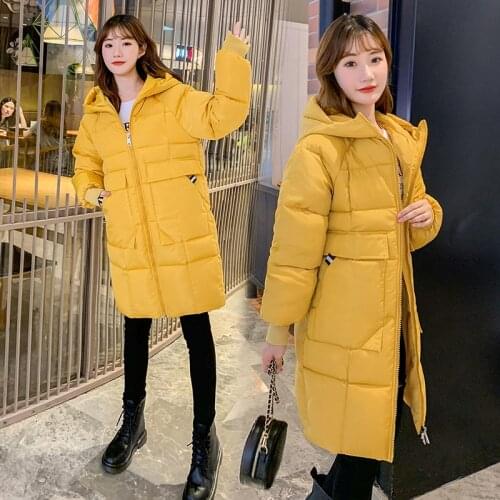 Winter Parkas 2021 Fashion Warm Thicken Long Outerwear Down Cotton Student Stand Collar Hooded Coat Solid Female Casual Jackets