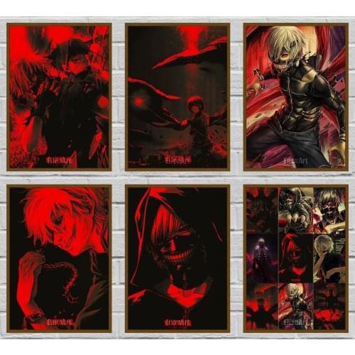 Tokyo Ghoul Posters Kraft Paper Anime Poster Aesthetic Prints Clear Modern Art Painting Bar Wall Decor Sticker 42X30cm