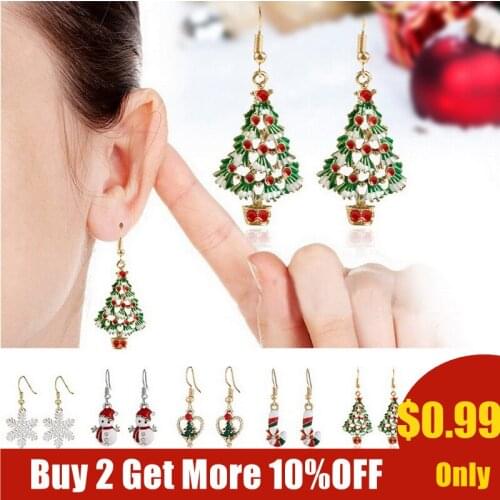 Christmas Ornaments Hanging Earrings Gift Xmas Santa Claus Tree Candy Canes Snowflakes Women Jewelry Earrings 2021 Trend Hanging