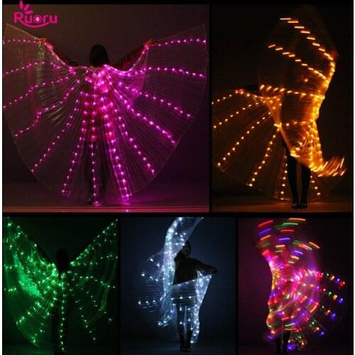 Ruoru Led Isis Wings with Adjustable Sticks Belly Dance Accessories Stage Performance Props Colorful Led Wings Open 360 Degrees