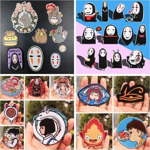 Cartoon Goldfish Embroidered Totoro No Face Man White horse patches Iron On Embroidered Goldfish Patches For Clothing Stickers