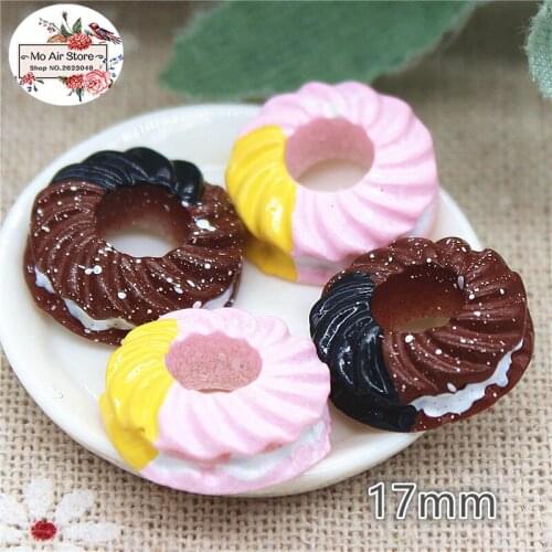 Chocolate sandwich biscuit 10PCS 17mm Resin Flatback Cabochon Miniature Food Art Supply Decoration Charm Craft