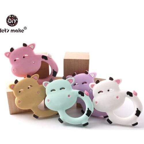 Lets Make Silicone Teether 1pc Pendant Cow Animal 4-6 Months PVC Free DIY Accessories Bracelet Pacifier Chain Teethering Toys