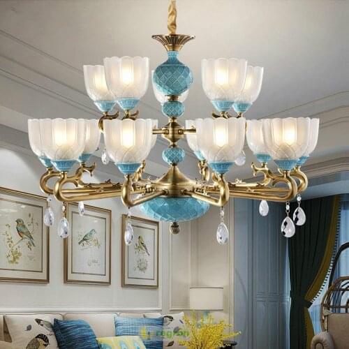 Bar salon Vintage Glass Chandeliers chain pendant hanging lamp Luxury Ceramic lamp Chandeliers For Dining Room Bedroom Lustres