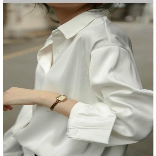 Chic Retro White Shirt Women Vintage Mercerized Satin Long Sleeve Casual Femine Blouse Plus Size Single Breasted Tops 2020