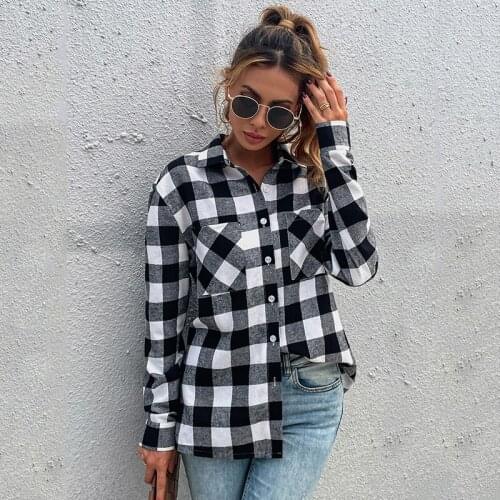 CARDE HOMES 2021 Autumn New Women Long Sleeve Black And White Plaid Casual Shirt Lady Turn-Down Collar Slim Fashion Jacket