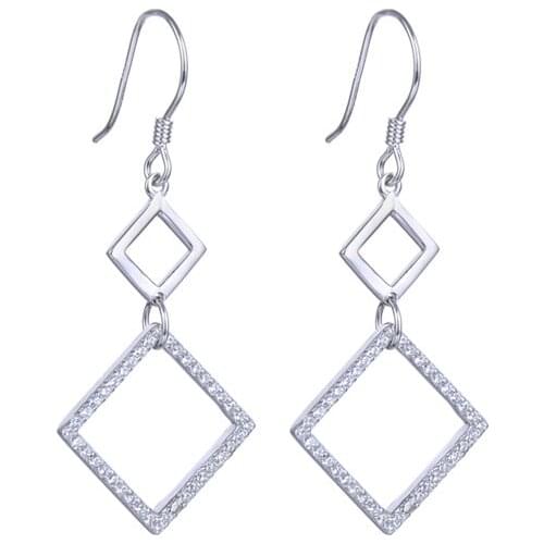 YJAR001978 European and American Fashion S925 Sterling Silver Jewelry Women Geometric Ear Hook Zircon Square Dangle Earrings