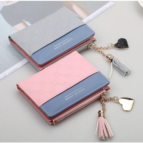 MINOFIOUS Womens Cute Fashion Wallet PU Leather Short Zip Purse Solid Tassel Small Purse Credit Cards Money Hasp Mini Wallet