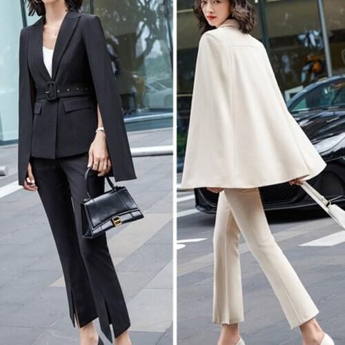 Tweed Dress Suit Uniform Set Women Lady Office Elegant Work Formal Business Wear Cloak Cape Blazer Outwear