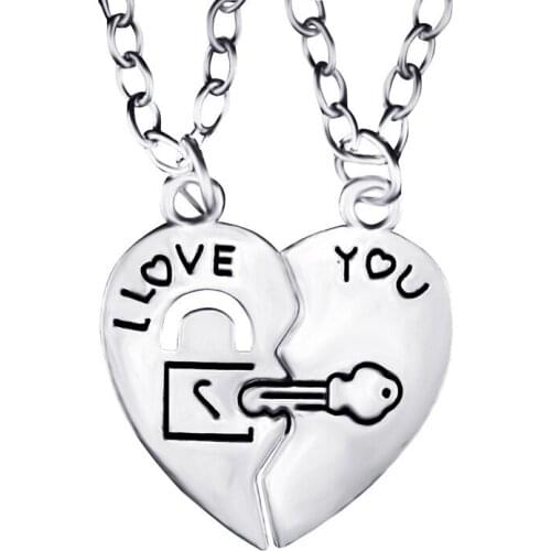 Fashion Couple Necklace Broken Heart 2 pcs I Love you Pendant Necklace Silver Color Friends Family Lovers Jewelry Gift