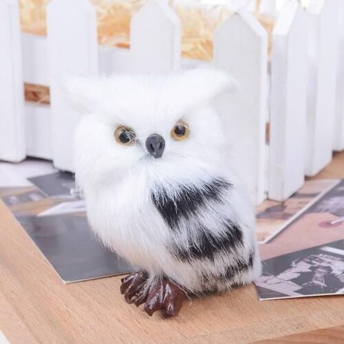 1Pcs Kawaii Owl White Black Furry Christmas Bird Ornament Decoration Adornment Simulation for Home Decor Gift 5*4.5*7cm