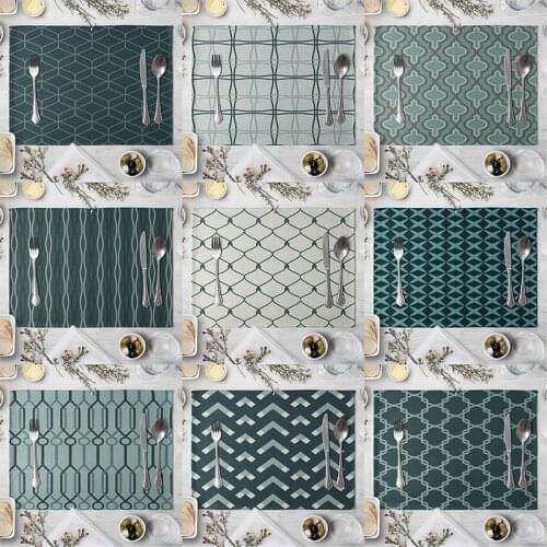 1 Pcs Blue White Geometric Pattern Placemat Dining Table Mat Tea Coaster Linen Pad Cup Mats 40*30cm Home Decor