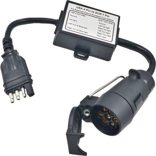 1pc Light Converter 4 To 13 Trailer Connector Replacement USA 4-Pin Flat Plug To European 13-Pin Practical Durable