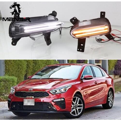 12V LED DRL Daylights For Kia Cerato 2018 2019 2020 Yellow Turn Signal Car Headlight Daytime Running Light Fog Lamp