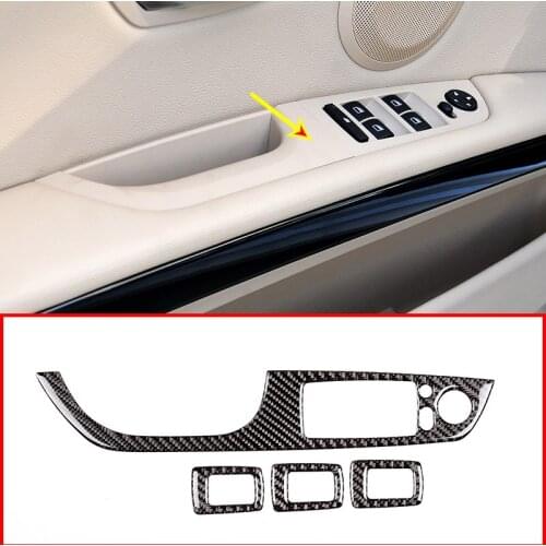 4pcs Real Carbon Fiber Car Window Lift Button Frame Trim Stickers For BMW 3 Series E90 2005-2012 Left Hand Drive Accessoires