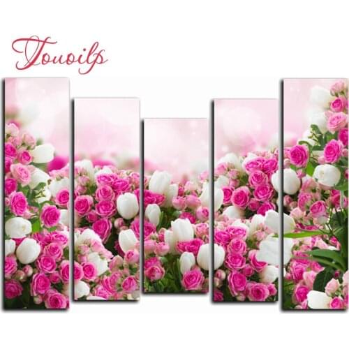 5pcs,Full square&round DIY Tulip rose 5d Diamond Painting Cross Stitch Diamond Embroidery Patterns rhinestones Diamond Mosaic