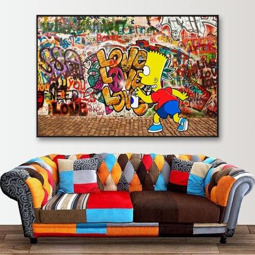 Abstract Spray Love Slogan Watercolour Painting On Graffiti Canvas Wall Art Poster And Prints Cartoon Picture For Living Room