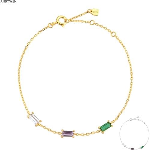 ANDYWEN 2020 New 925 Sterling Silver Gold Three Color Zircon Charms Bracelet Chain 18cm European Jewelry Fashion Party Jewels