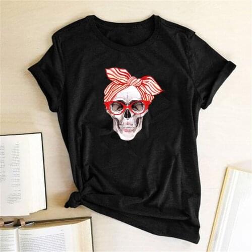 Bandana Skull Print Funny T-shirts Women Graphic Tees Shirt Women Funny Tops for Teens 90s Aesthetic Clothes Camisetas De Mujer
