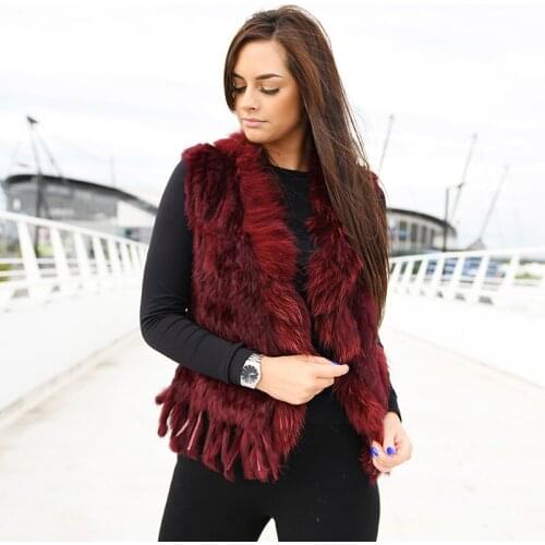 Free Shipping CX-G-B-57K Women Winter Knitted Real Rabbit Fur Waistcoat Rabbit Fur Outwear
