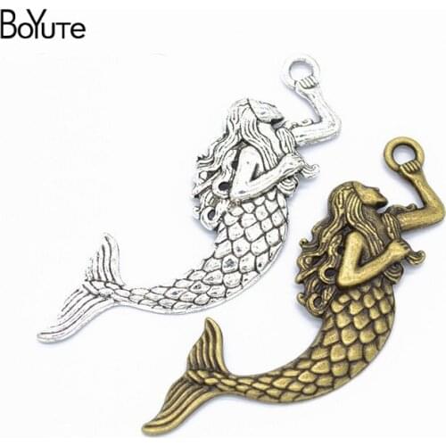 BoYuTe (15 Pieces/Lot) Metal Alloy 77*25MM Vintage Mermaid Pendant Charms Diy Hand Made Jewelry Accessories