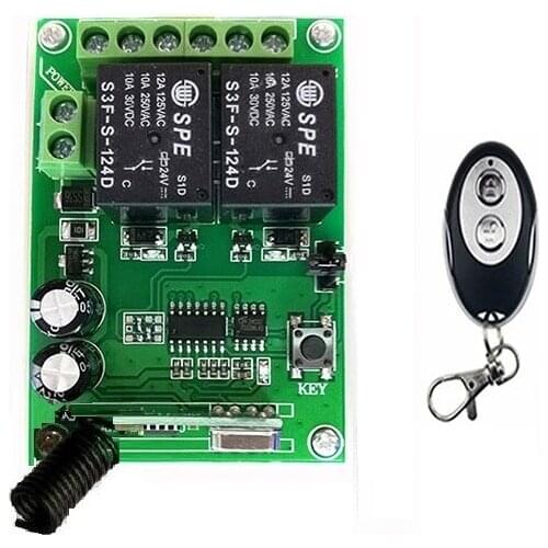DC24V 2CH Relay Wireless Remote Control Switch Receiver Transmitter Learning 315/433 Normally Open/Closed Door Access LED/lamp