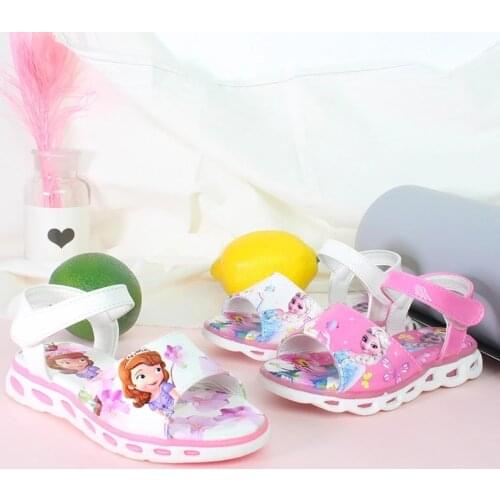 Kids Shoes Children Frozen Anna Elsa Princess Sophia Girls Cartoon Sandals Summer Lightweight Untislippery Hook-Loop Shoes Gifts