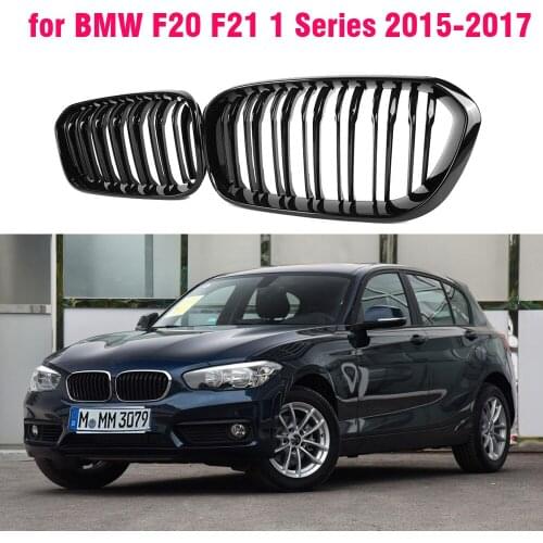 For BMW F20 F21 1 Series 2015 2016 2017 1 Pair Gloss Matt Black Double Slat Line M Color Front Racing Grille Kidney Grille