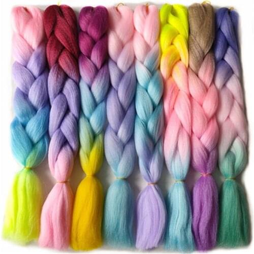 Hywamply 24" 5pcs Synthetic Jumbo Braids Hair Extension Neon Ombre African Root Braiding Attachment Candy Color Braids Bulk