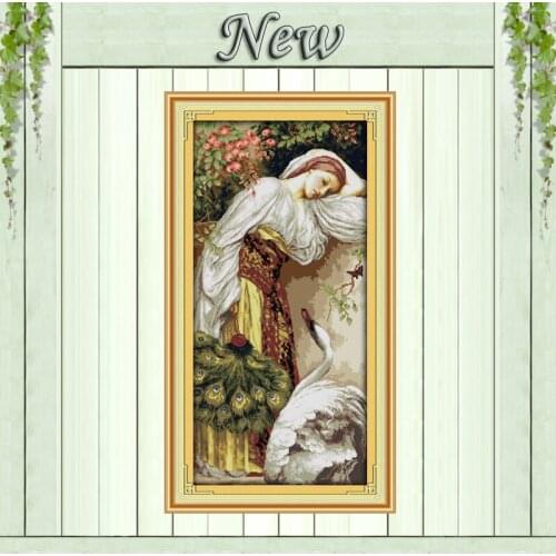 The girl and goose diy decor painting counted print on canvas DMC 11CT 14CT Chinese Cross Stitch kits embroidery needlework Sets