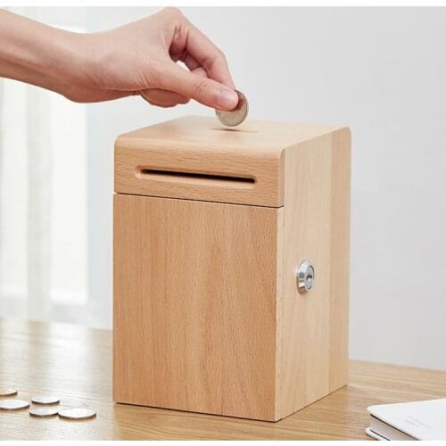 Luxury Coin Money Box Wood Secret Adult Gift Anti Fall Storage Large Piggy Bank for Paper Money Counter Tirelire Home Decor 50