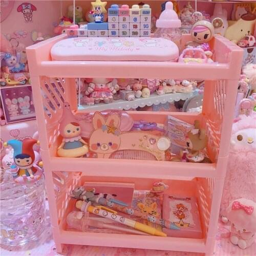 Lovely Pink storage three floor rack dolls collection for girls cosmetic holder