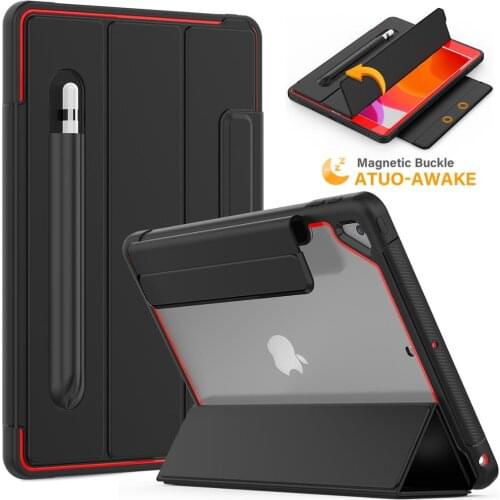 Magnetic Tablet Case For iPad 7th Generation Case 10.2 inch 2019 Three-Fold Transparent Back Smart Cover For iPad 10 2 case