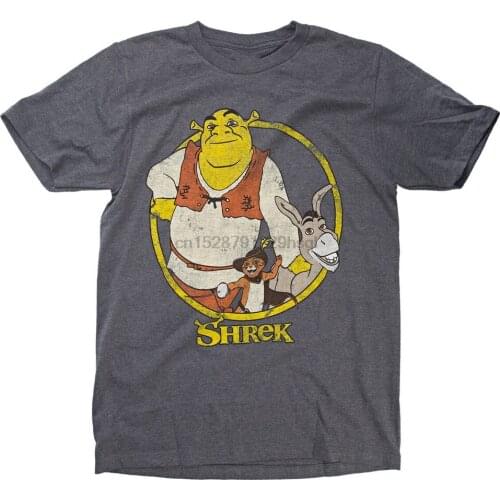 Shrek Donkey And Puss Mens Heather Grey T-Shirt Retro Tee Shirt