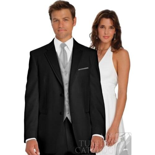 Newest Black Groom Tuxedo Groomsmen Notch Lapel Wedding/Dinner/Evening Suits Best Man Bridegroom (Jacket+Pants+Tie+Vest) B81
