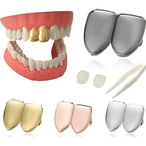 New Hiphop Gold/Silver Grills Teeth Metal Hip hop Fake Tooth Caps Grills Dental Mouth Punk Teeth Grillz Halloween Party Jewelry