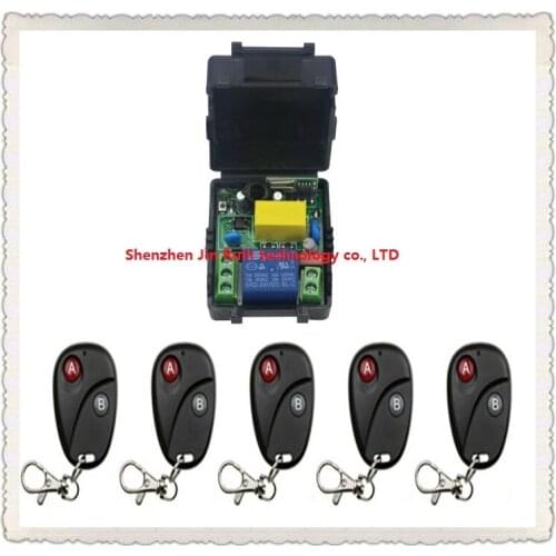 NEW RF Wireless 220V Remote Control Switch teleswitch 1CH Interruptor 10A 1 Receiver& 5Transmitter Light Lamp LED SMD A ON B OFF