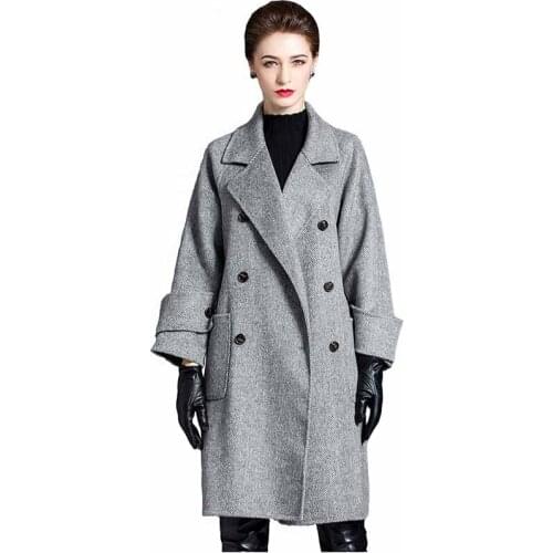 High Quality Double-Faced Wool Coat Women Autumn Winter Loose Double-Breasted Cashmere Woolen Jacket Handmade Long Outwear KW463