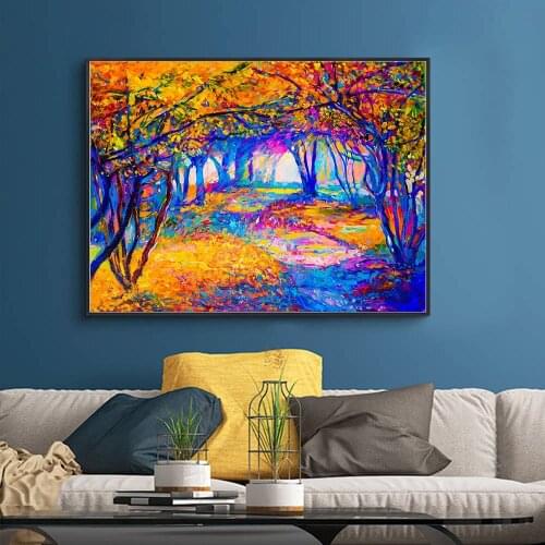 Landscape Painting Wall Art Oil Painting Romantic Lover in the Light Street Wall Art Canvas Poster Picture for Living Room Decor