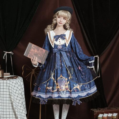 Lolita Dress Victorian Lolita Elegant Gorgeous Butterfly Love Flying Printing Vintage daily retro Tea Party Sweet Dress