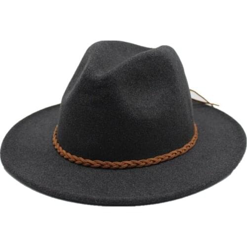 Seioum Wide Flat Brim wool felt Fedoras hats with Ribbon Band jazz trilby formal top hat panama cap Floppy Hat for men women