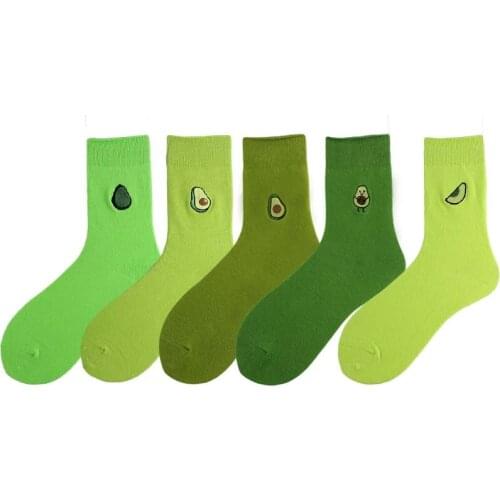 SOPLCAALCK Cotton Embroidery Harajuku Funny Socks 5 Color Green Avocado Creative Heap Heap Socks Women Calcetines Mujer Sokken