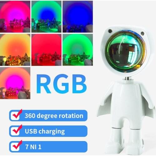 Tongdaytech RGB Colorful Sunset Robot Projection Lamp Battery Rainbow Led Night Light for Bedroom Kid Room Decor Projector Light