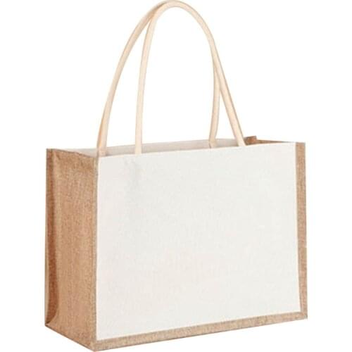 Burlap Tote Bag with Sturdy Handle Reuseable Jute Handbag for Wedding Favors