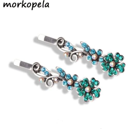 Morkopela Vintage Flower Rhinestone Hairpin Pairs Hair Clip For Women Party Banquet Hair Pins Accessories