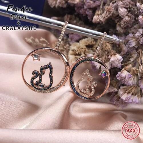 S925 Sterling Silver Jewelry 1:1 Copy, SWAN CATTITUDE Round Moonlight Cat Earrings For Women Elegant Temperament Gift With Logo
